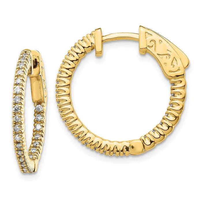 14k Yellow Gold 38 Ct Lab Grown Diamond VSSI G Round In and Out Safety Clasp Hoop Earrings Goldia Earrings 14k Yellow Gold 38 Ct Lab Grown Diamond VSSI G Round In and Out Safety Clasp Hoop Earrings Goldia Earrings