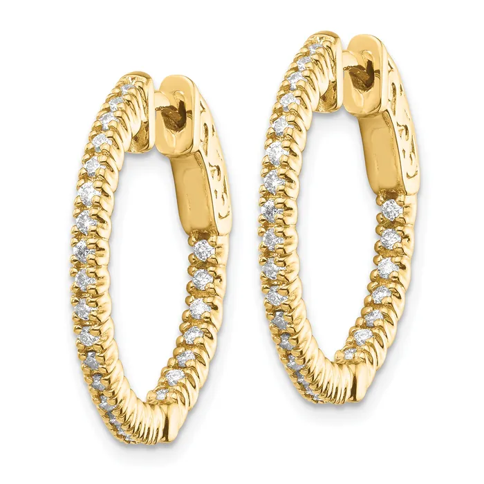 14k Yellow Gold 38 Ct Lab Grown Diamond VSSI G Round In and Out Safety Clasp Hoop Earrings Goldia Earrings
