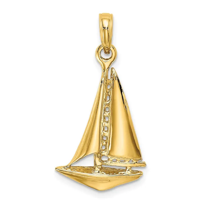 14k Yellow Gold 3D Polished Sailboat Charm Goldia Charm Necklaces