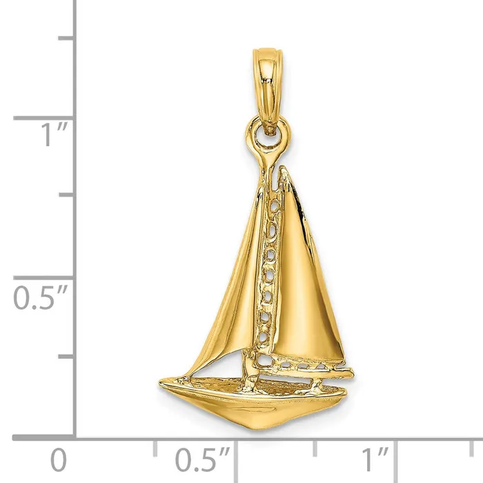 14k Yellow Gold 3D Polished Sailboat Charm Goldia Charm Necklaces