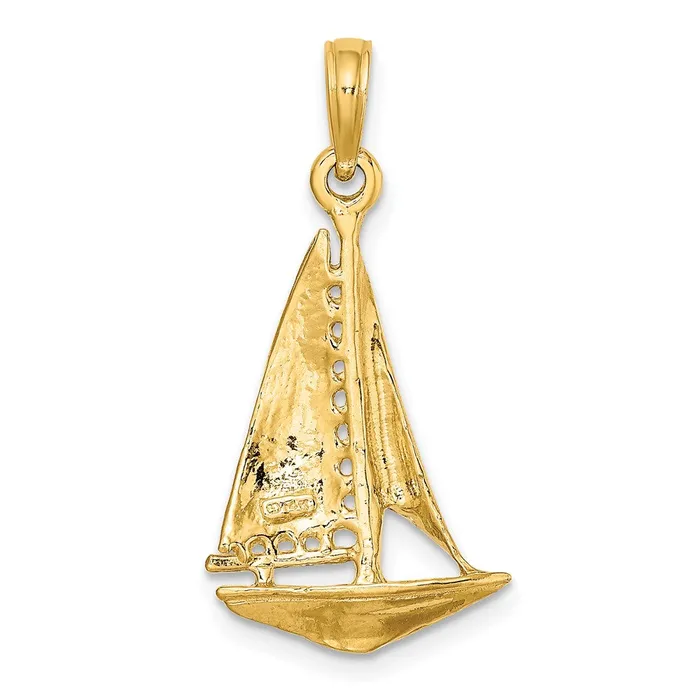 14k Yellow Gold 3D Polished Sailboat Charm Goldia Charm Necklaces