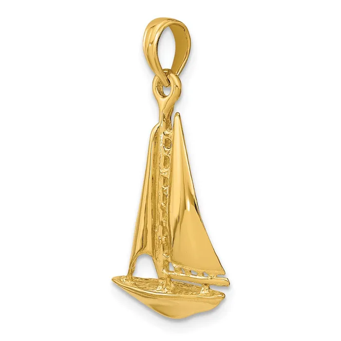 14k Yellow Gold 3D Polished Sailboat Charm Goldia Charm Necklaces