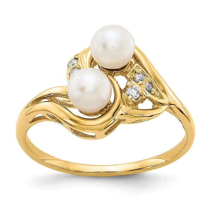 14K Yellow Gold 4mm FW Cultured Pearl AA Real Diamond ring Goldiacom Rings 14K Yellow Gold 4mm FW Cultured Pearl AA Real Diamond ring Goldiacom Rings