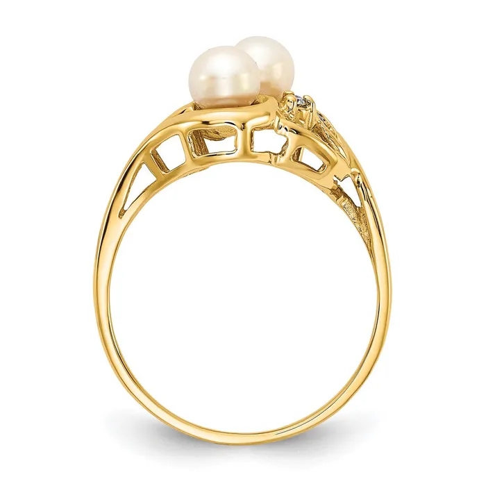 14K Yellow Gold 4mm FW Cultured Pearl AA Real Diamond ring Goldiacom Rings