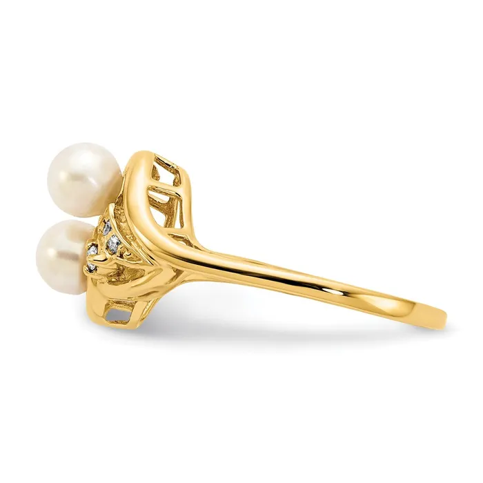 14K Yellow Gold 4mm FW Cultured Pearl AA Real Diamond ring Goldiacom Rings