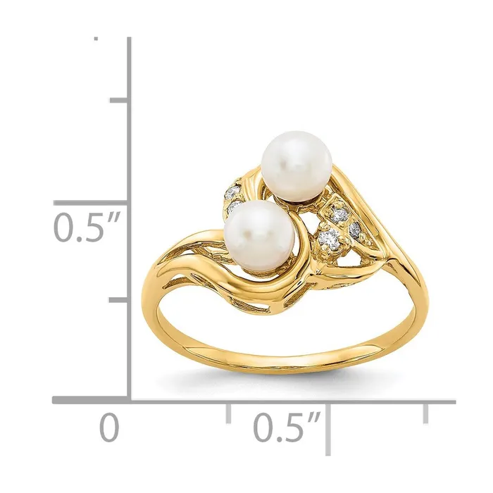 14K Yellow Gold 4mm FW Cultured Pearl AA Real Diamond ring Goldiacom Rings