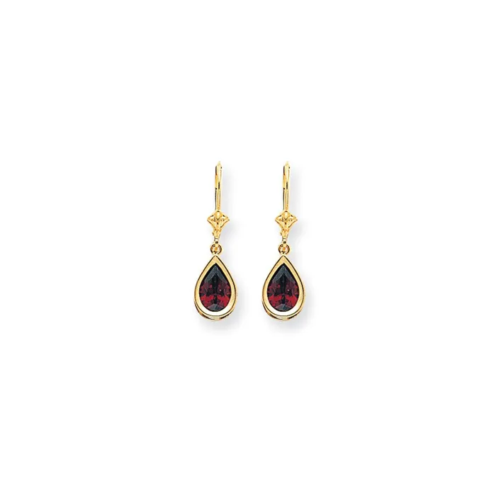 14k Yellow Gold 9x6mm Pear Garnet Checker leverback Earrings Goldia Earrings 14k Yellow Gold 9x6mm Pear Garnet Checker leverback Earrings Goldia Earrings