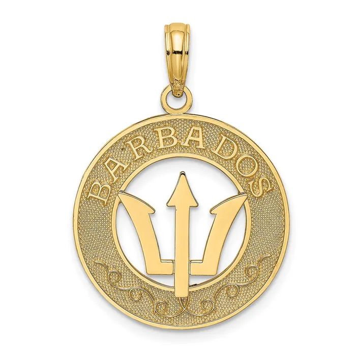 14k Yellow Gold BARBADOS wTrident Spear Circle Charm Goldia Charm Necklaces