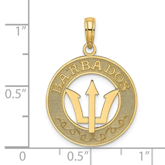 14k Yellow Gold BARBADOS wTrident Spear Circle Charm Goldia Charm Necklaces