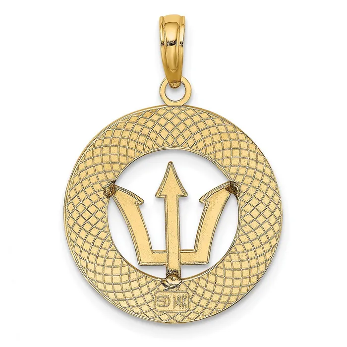 14k Yellow Gold BARBADOS wTrident Spear Circle Charm Goldia Charm Necklaces