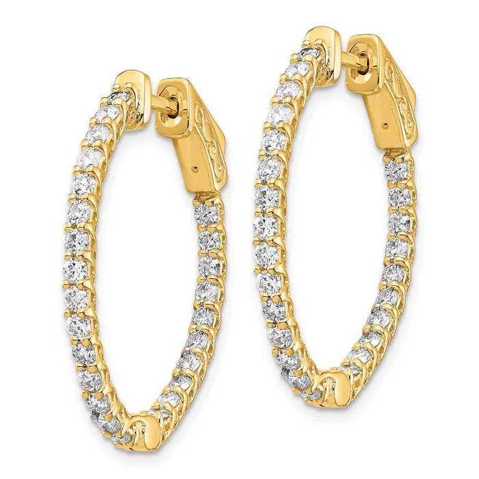 14k Yellow Gold Diamond Oval Hoop wSafety Clasp Earrings Goldia Earrings