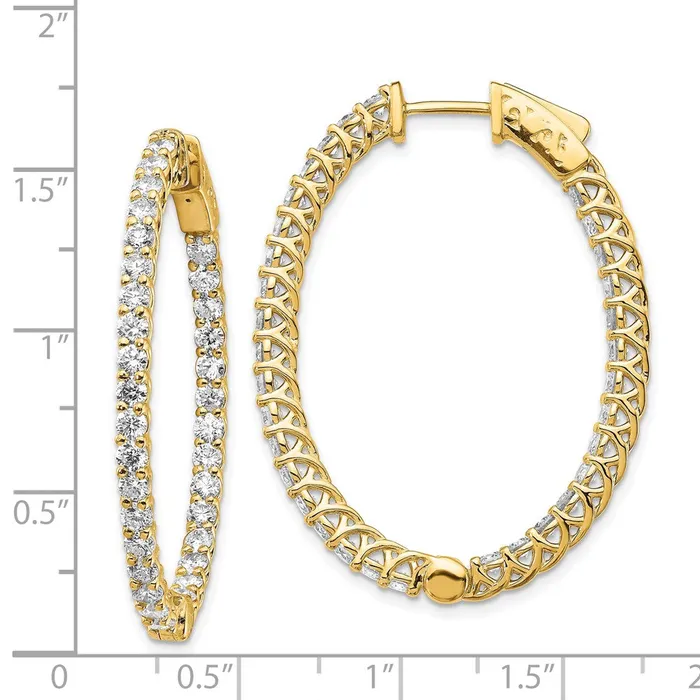 14k Yellow Gold Diamond Oval Hoop wSafety Clasp Earrings Goldia Earrings