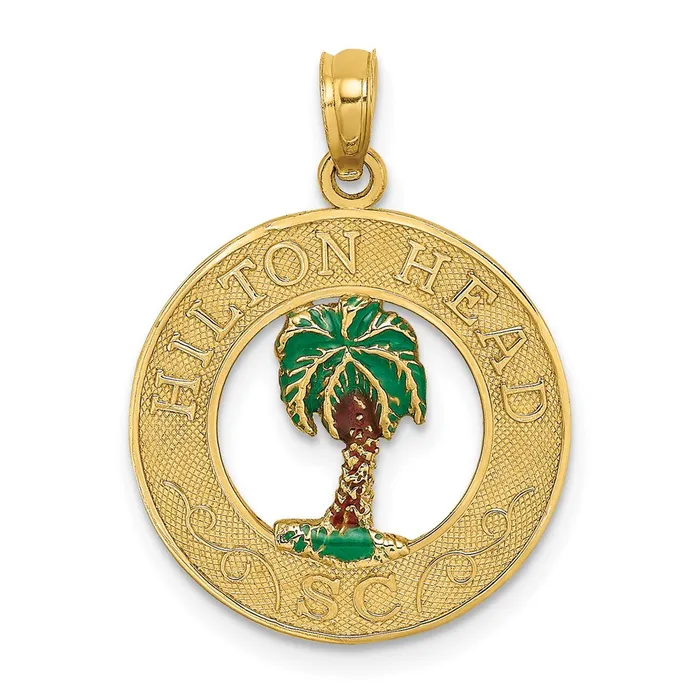 14k Yellow Gold HILTON HEAD Enameled Palm Tree Charm Goldia Charm Necklaces
