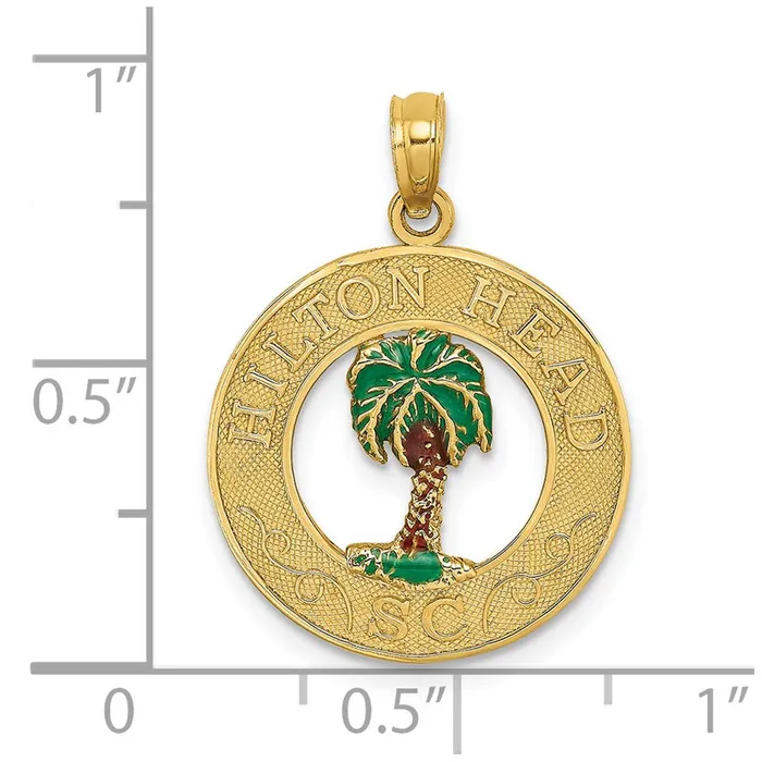 14k Yellow Gold HILTON HEAD Enameled Palm Tree Charm Goldia Charm Necklaces