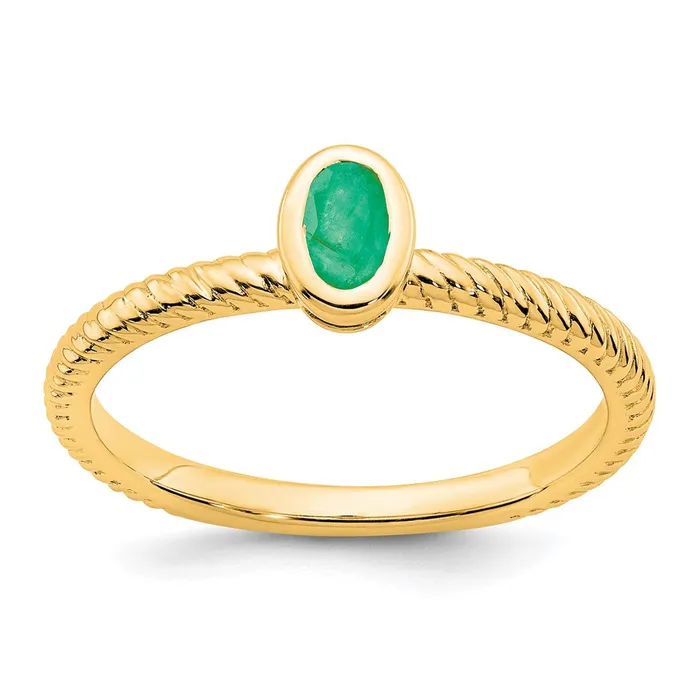 14K Yellow Gold Oval Bezel Emerald Ring Goldia Rings