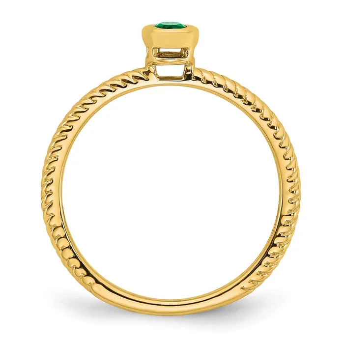 14K Yellow Gold Oval Bezel Emerald Ring Goldia Rings