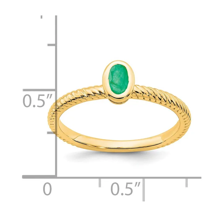 14K Yellow Gold Oval Bezel Emerald Ring Goldia Rings