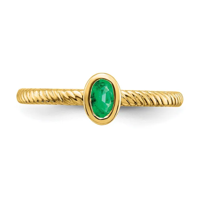 14K Yellow Gold Oval Bezel Emerald Ring Goldia Rings
