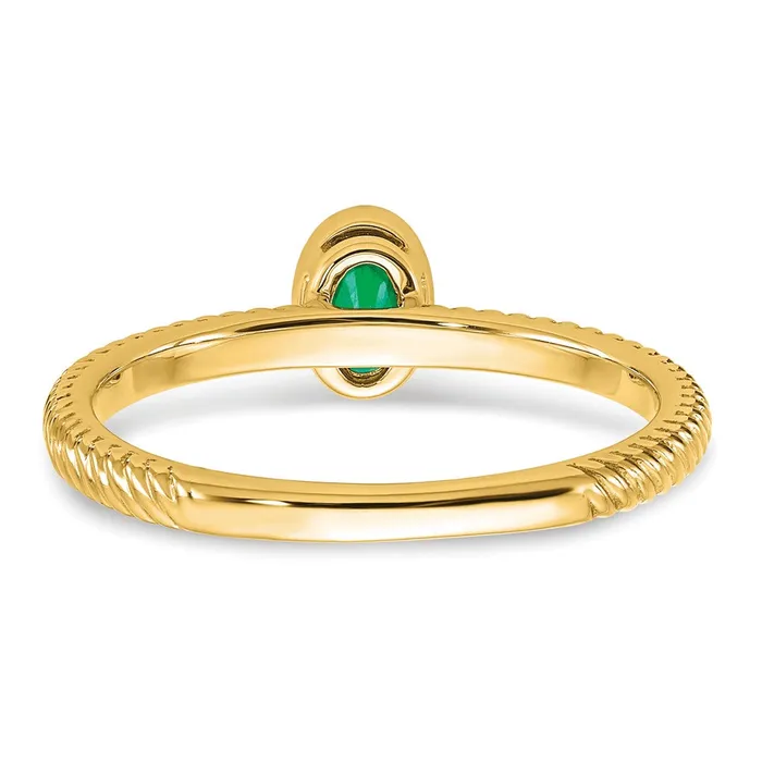 14K Yellow Gold Oval Bezel Emerald Ring Goldia Rings