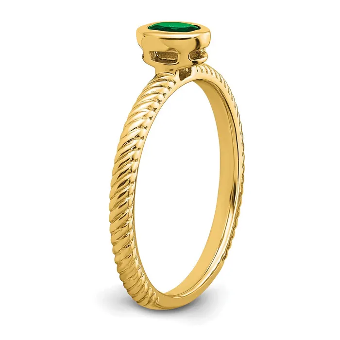 14K Yellow Gold Oval Bezel Emerald Ring Goldia Rings