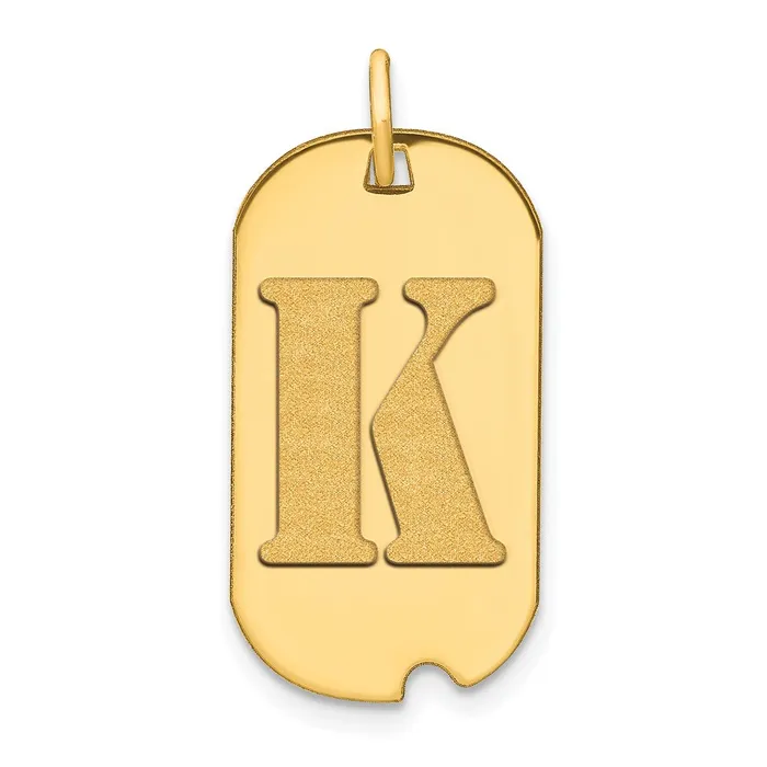14k Yellow Gold Polished Letter K Initial Dog Tag Pendant Goldia Necklaces