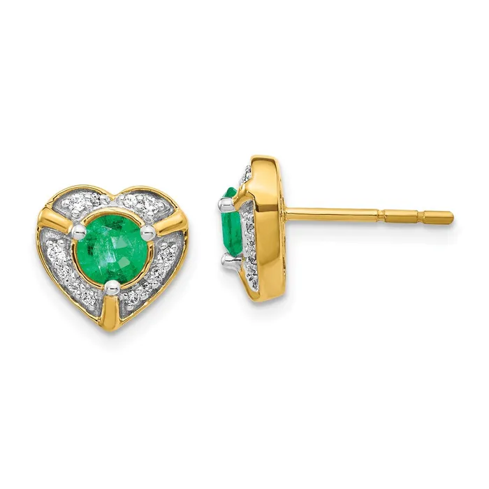 14k Yellow Gold Real Diamond and Emerald Fancy Heart Earrings Goldia Earrings 14k Yellow Gold Real Diamond and Emerald Fancy Heart Earrings Goldia Earrings