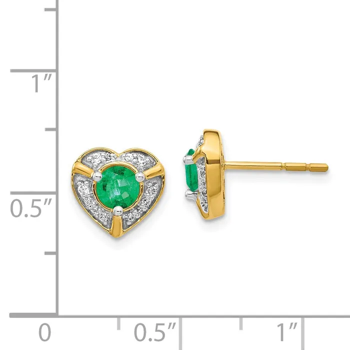 14k Yellow Gold Real Diamond and Emerald Fancy Heart Earrings Goldia Earrings