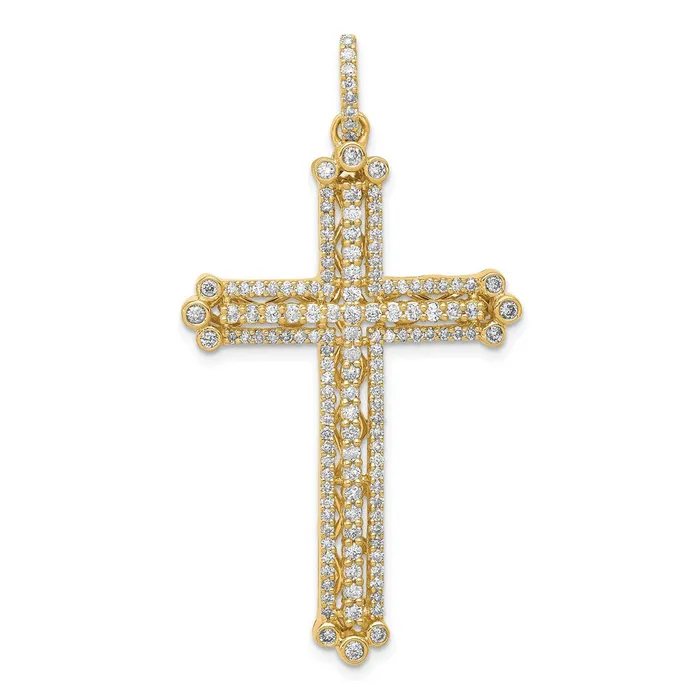 14K Yellow Gold Real Diamond Budded Cross Pendant Goldia Necklaces