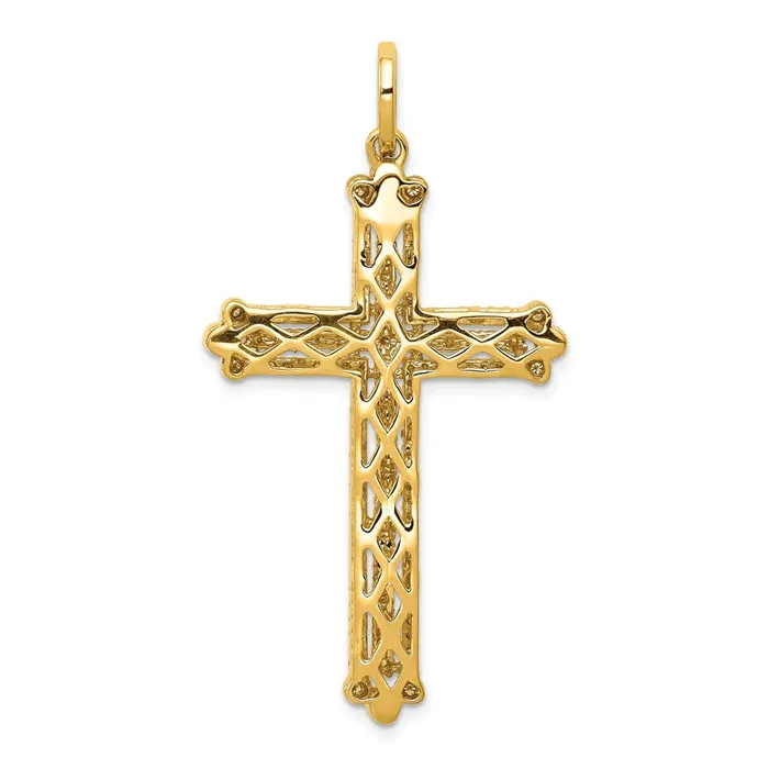 14K Yellow Gold Real Diamond Budded Cross Pendant Goldia Necklaces
