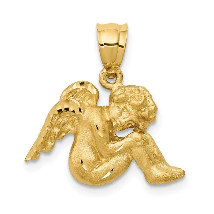14k Yellow Gold Satin Diamondcut Angel Pendant Goldia Necklaces