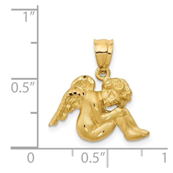14k Yellow Gold Satin Diamondcut Angel Pendant Goldia Necklaces