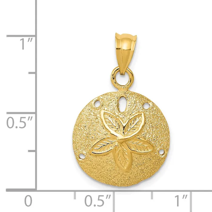 14k Yellow Gold Solid Polished LaserCut Sand Dollar Pendant Goldia Necklaces