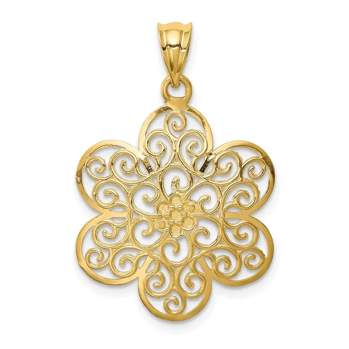 14k Yellow Rhodium Gold and White Rhodium Polished Diamondcut Flower Pendant Goldia Necklaces