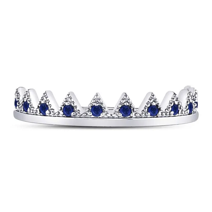 14kt White Gold Round Blue Sapphire Chevron Stackable Band Ring 110 Cttw gndatlanta Rings 14kt White Gold Round Blue Sapphire Chevron Stackable Band Ring 110 Cttw gndatlanta Rings