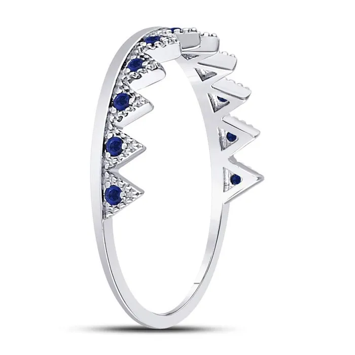 14kt White Gold Round Blue Sapphire Chevron Stackable Band Ring 110 Cttw gndatlanta Rings