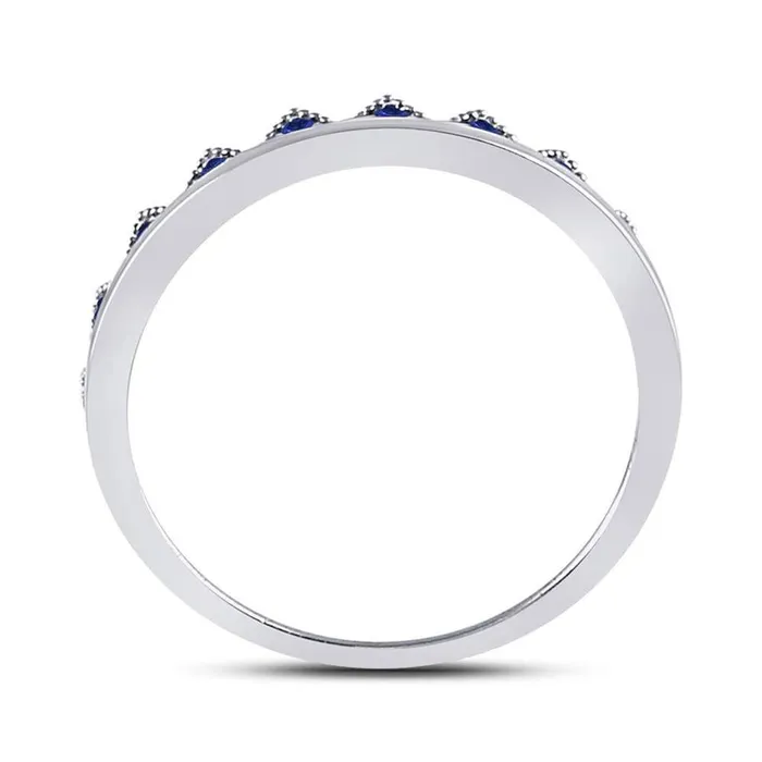 14kt White Gold Round Blue Sapphire Chevron Stackable Band Ring 110 Cttw gndatlanta Rings