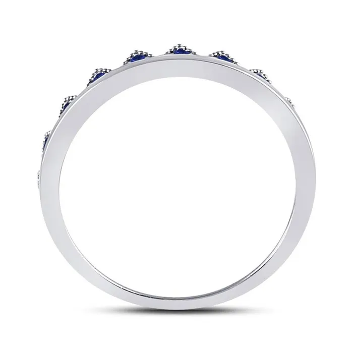 14kt White Gold Round Blue Sapphire Chevron Stackable Band Ring 110 Cttw gndatlanta Rings