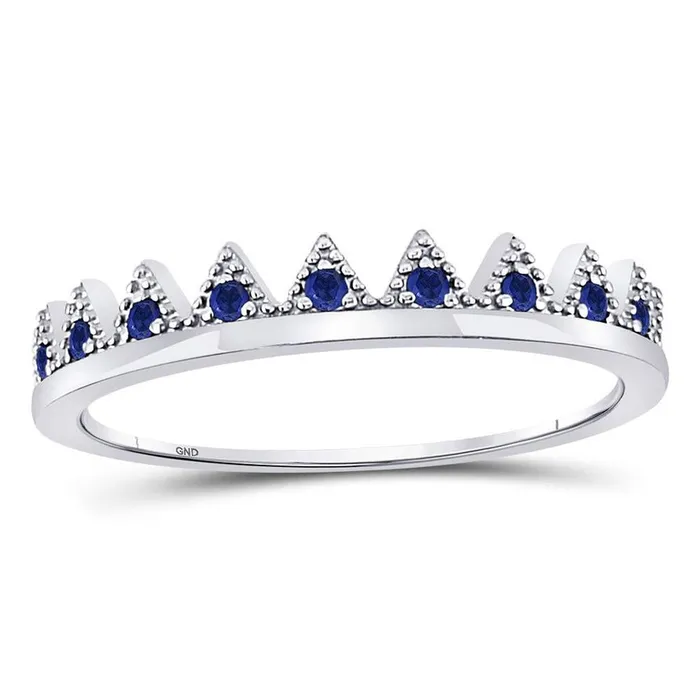 14kt White Gold Round Blue Sapphire Chevron Stackable Band Ring 110 Cttw gndatlanta Rings