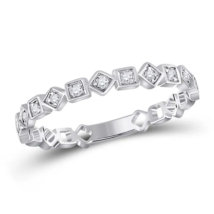 14kt White Gold Round Diamond Squares Stackable Band Ring 110 Cttw gndatlanta Rings 14kt White Gold Round Diamond Squares Stackable Band Ring 110 Cttw gndatlanta Rings
