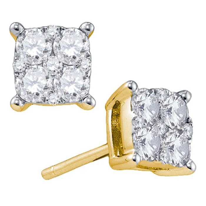 18k Yellow Gold Round Diamond Square Cluster Earrings 58 Cttw gndatlanta Earrings 18k Yellow Gold Round Diamond Square Cluster Earrings 58 Cttw gndatlanta Earrings