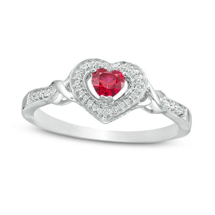 40mm LabCreated Ruby and 005 CT TW Diamond Heart Frame Promise Ring in Sterling Silver Goldia Rings 40mm LabCreated Ruby and 005 CT TW Diamond Heart Frame Promise Ring in Sterling Silver Goldia Rings