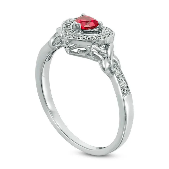 40mm LabCreated Ruby and 005 CT TW Diamond Heart Frame Promise Ring in Sterling Silver Goldia Rings 40mm LabCreated Ruby and 005 CT TW Diamond Heart Frame Promise Ring in Sterling Silver Goldia Rings