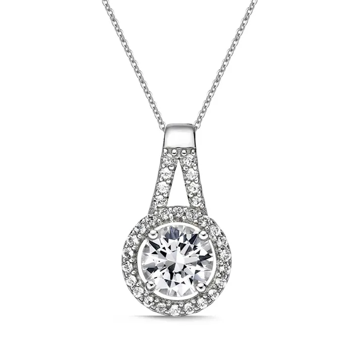 60mm White LabCreated Sapphire Frame Teardrop Pendant in Sterling Silver Goldia Necklaces