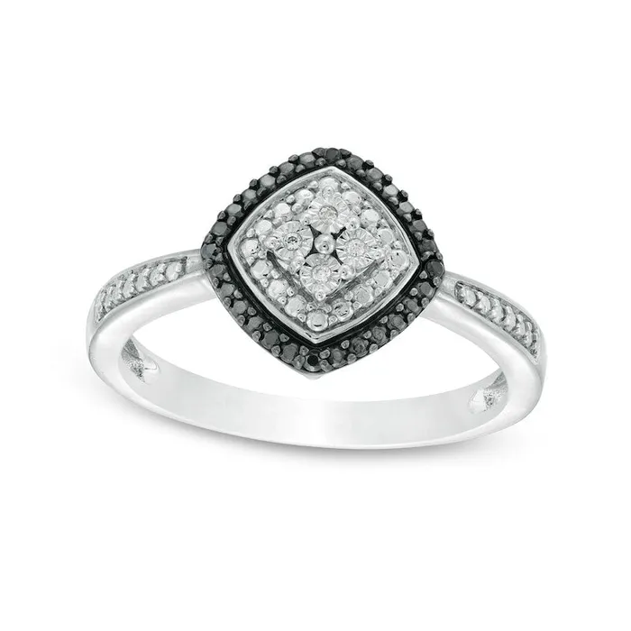 Black Enhanced and White Natural Diamond Accent Tilted Square Ring in Sterling Silver Goldia Rings Black Enhanced and White Natural Diamond Accent Tilted Square Ring in Sterling Silver Goldia Rings