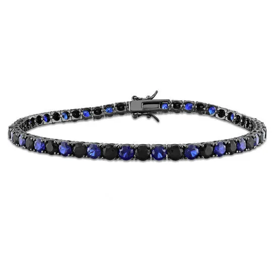 Bracelets JMS always Original Amour 17 CT Created Blue and Black Sapphire Mens Tennis Bracelet in Black Rhodium Plated Sterling Silver Bracelets JMS always Original Amour 17 CT Created Blue and Black Sapphire Mens Tennis Bracelet in Black Rhodium Plated Sterling Silver