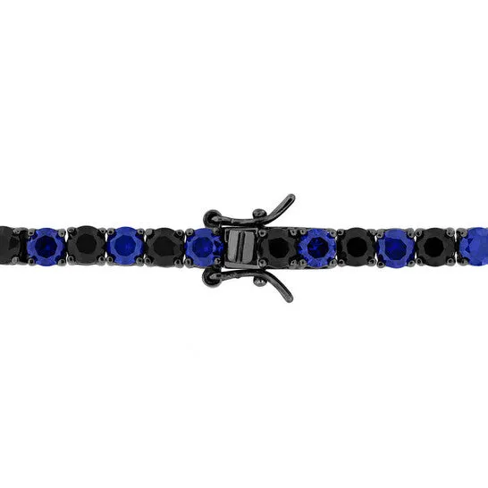 Bracelets JMS always Original Amour 17 CT Created Blue and Black Sapphire Mens Tennis Bracelet in Black Rhodium Plated Sterling Silver Bracelets JMS always Original Amour 17 CT Created Blue and Black Sapphire Mens Tennis Bracelet in Black Rhodium Plated Sterling Silver