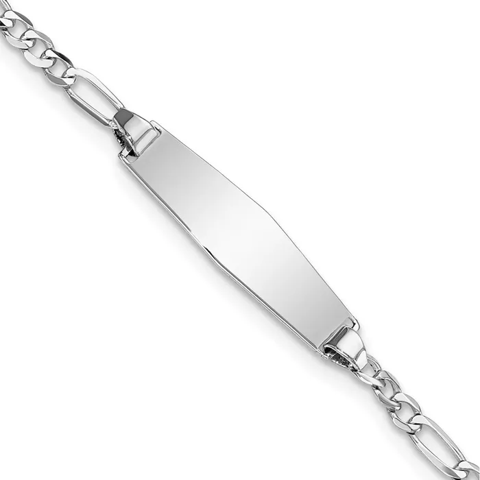 Bracelets Solid 14K White Gold Soft Diamond Shape Figaro Link ID Bracelet MDS Bracelets Solid 14K White Gold Soft Diamond Shape Figaro Link ID Bracelet MDS