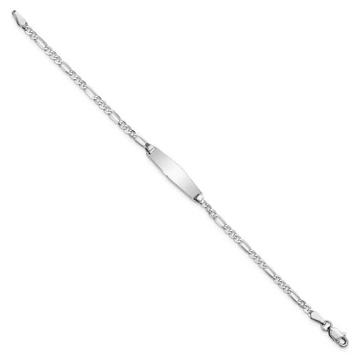 Bracelets Solid 14K White Gold Soft Diamond Shape Figaro Link ID Bracelet MDS Bracelets Solid 14K White Gold Soft Diamond Shape Figaro Link ID Bracelet MDS