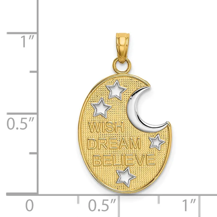 Charm Necklaces Goldia 14k Yellow Rhodium Gold w Rhodium WISH DREAM BELIEVE Moon and Stars Charm
