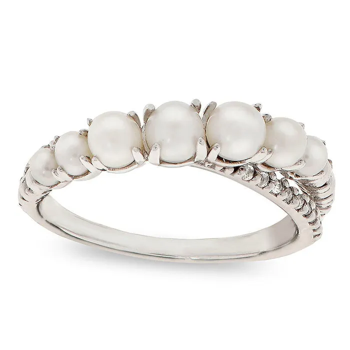 Cultured Freshwater Pearl and White Topaz Crossover Ring in Sterling Silver Goldia Rings Cultured Freshwater Pearl and White Topaz Crossover Ring in Sterling Silver Goldia Rings
